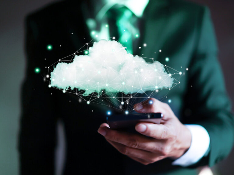 Cloud computing concept – connect to cloud. Businessman or infor